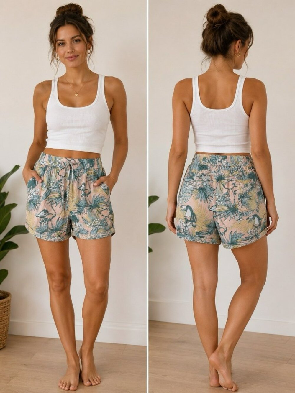 Massive Brand Women’s Shorts Size Medium Tropical Vacation 6” Bermudas Flamingo